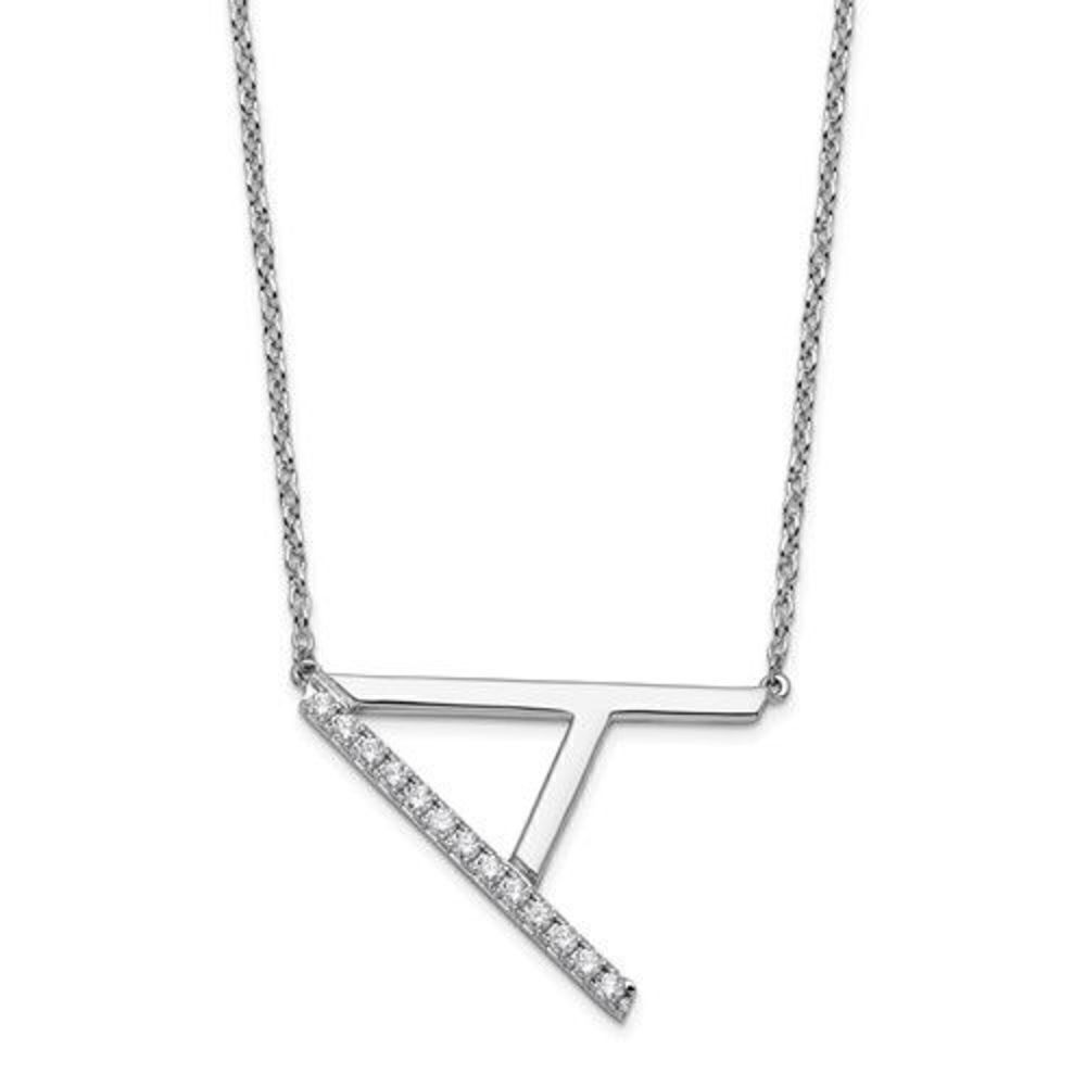 14k White Gold Sideways Diamond Initial A Necklace